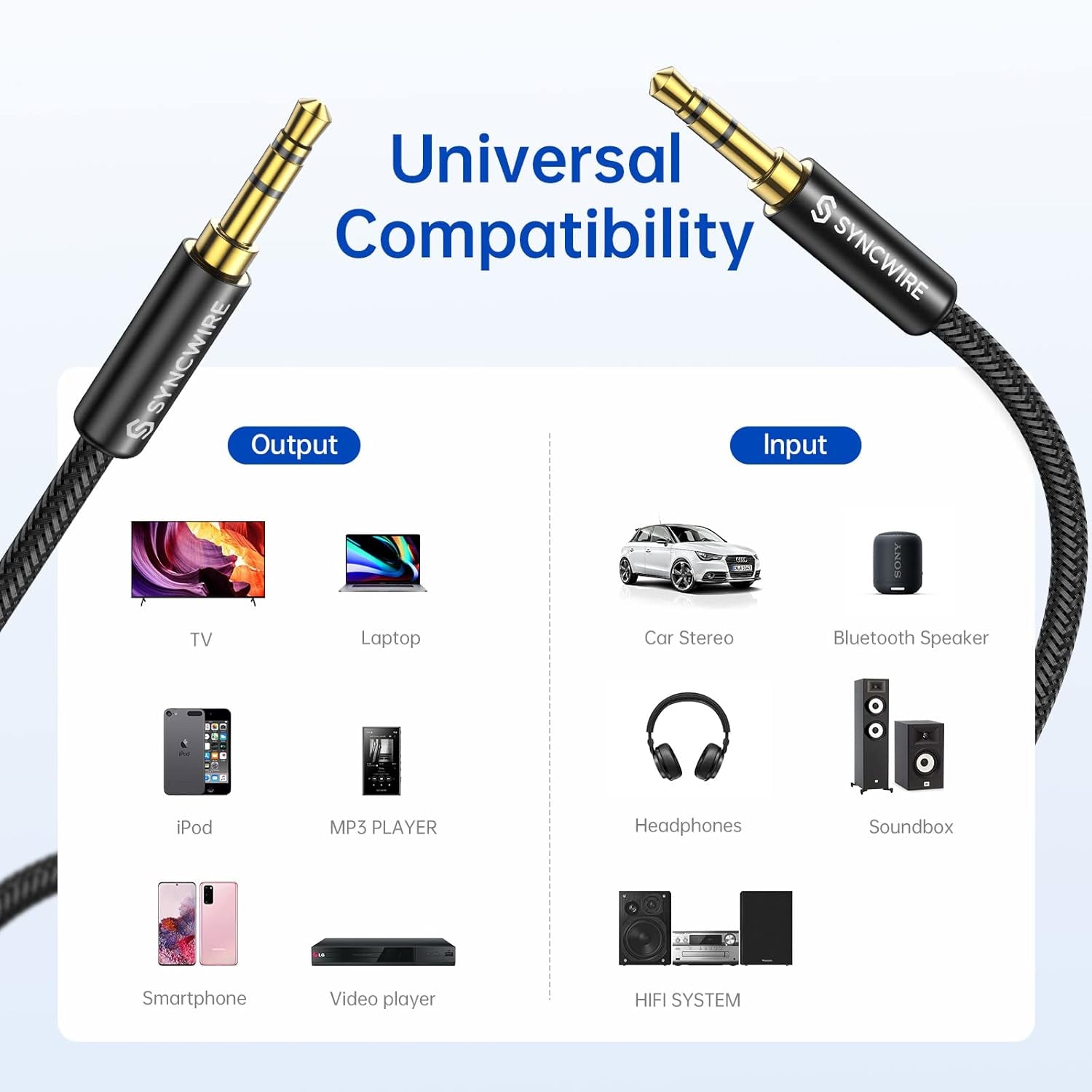 3.5Mm Aux Cable (9.8Ft/3M) Hi-Fi Sound Nylon Braided Auxiliary Audio Cable