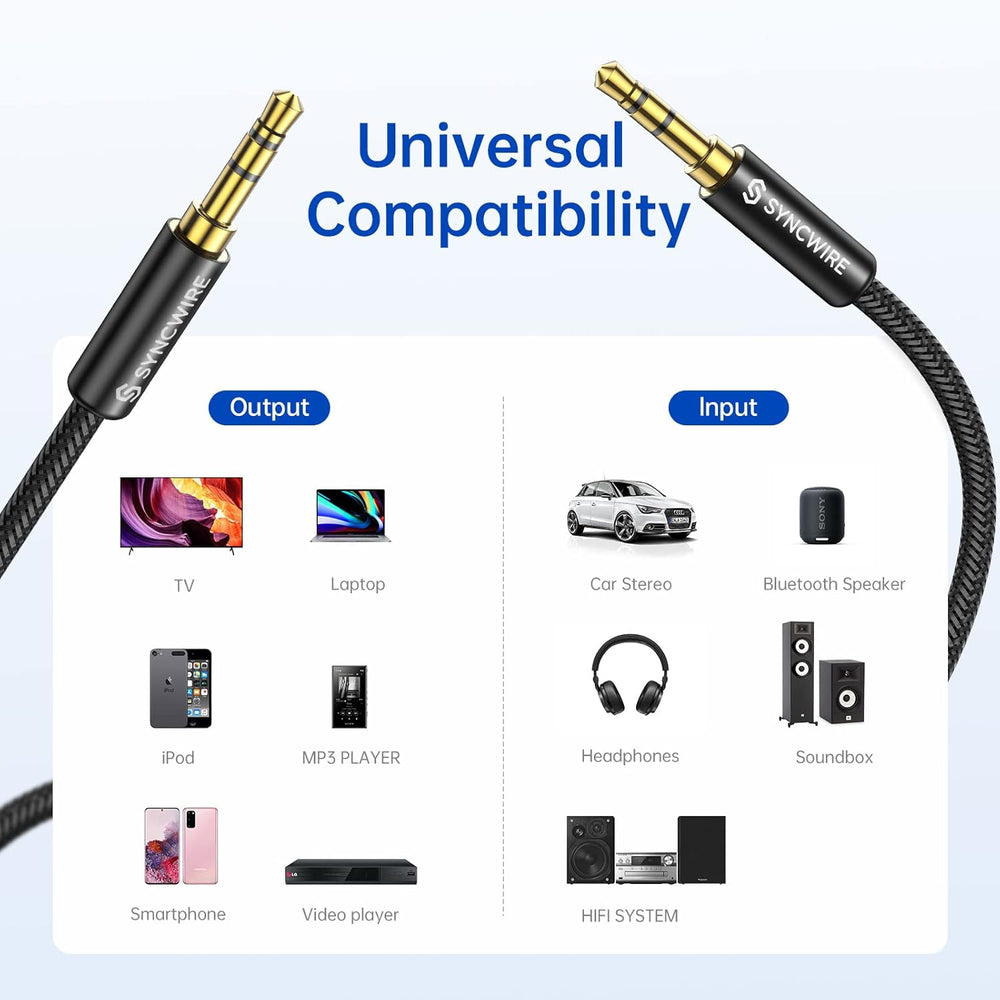 3.5Mm Aux Cable (9.8Ft/3M) Hi-Fi Sound Nylon Braided Auxiliary Audio Cable